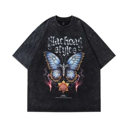Butterfly Print Vintage Wash T-Shirt DX-038 (2)