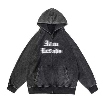 Acid Wash Printing Zipper Hoodie WY-074 (4)