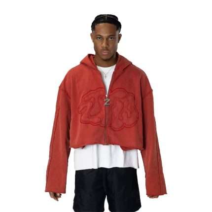 Embroidered Cropped Hoodie Zip up WY-054 (1)