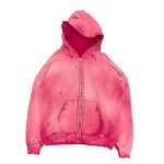 Spray Paint Distressed Pink Zip up Hoodie WY-060 (7)