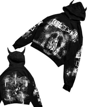 Acid Wash Printing Hoodie with Horns WY-101 (2)