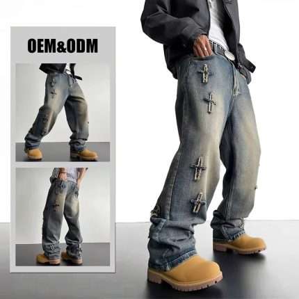 Acid Wash Embroidery Men's Jeans CK-038 (3)